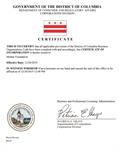 The Certificate of Incorporation of Mother Foundation in Washington D.C.
